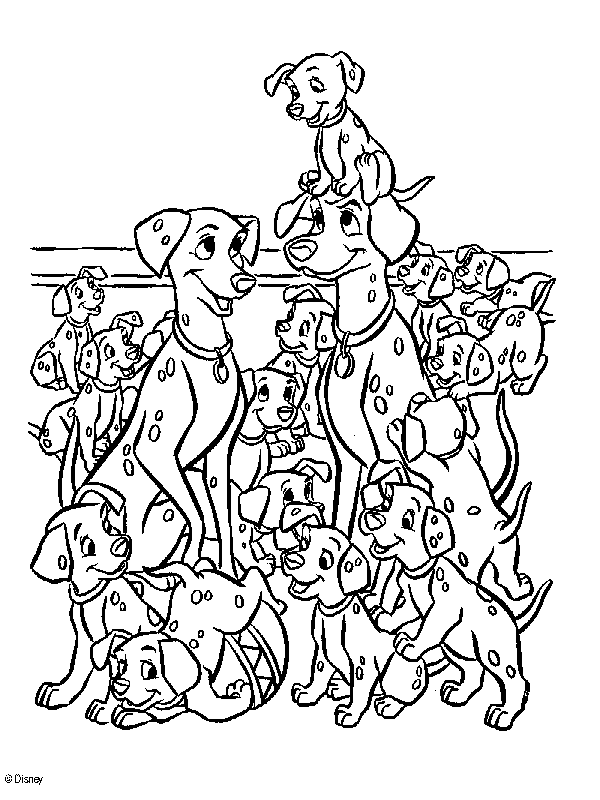 coloriage 101 dalmatiens toute la tribu